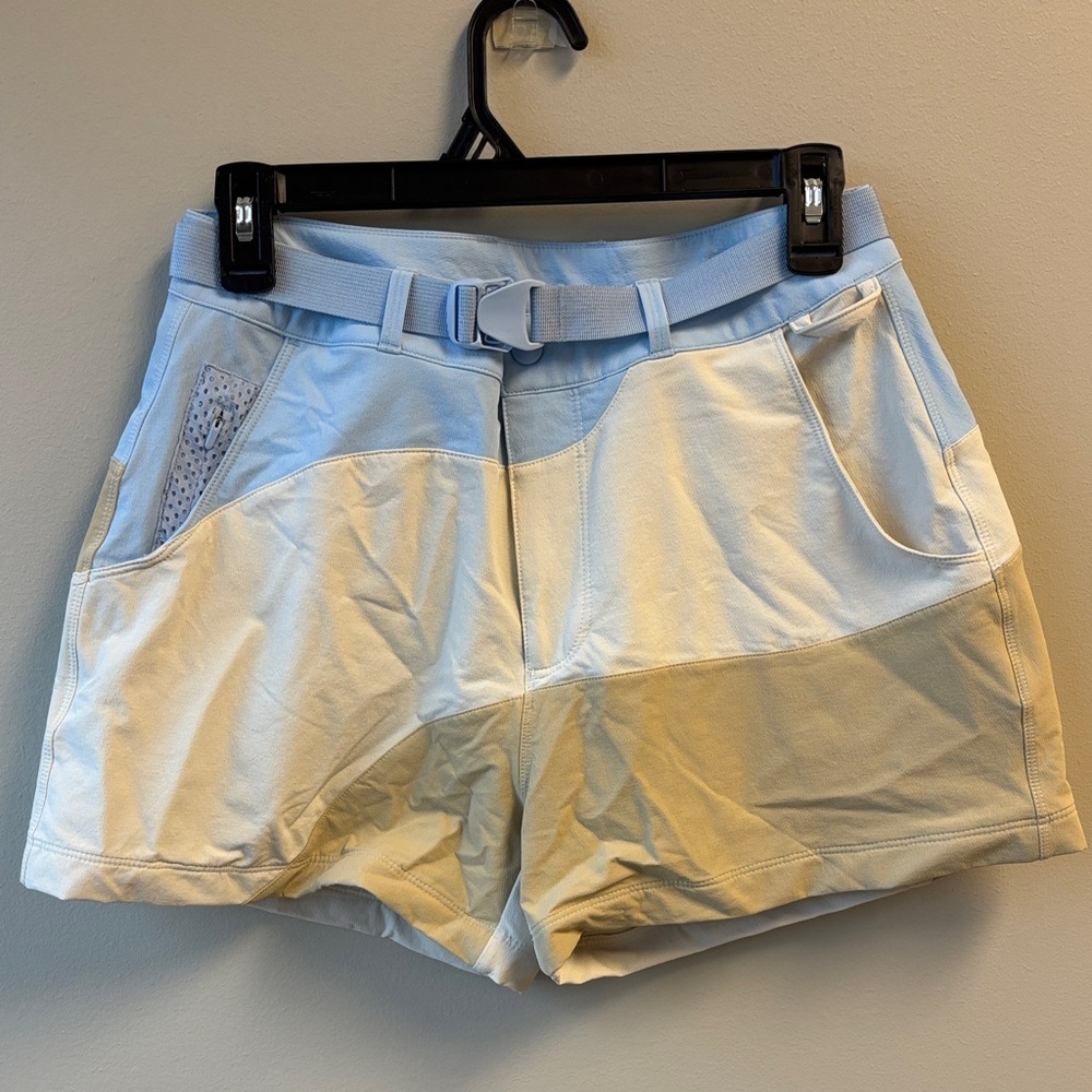 Outdoor Voices Two-Tone Light Blue and Cream Cargo Shorts